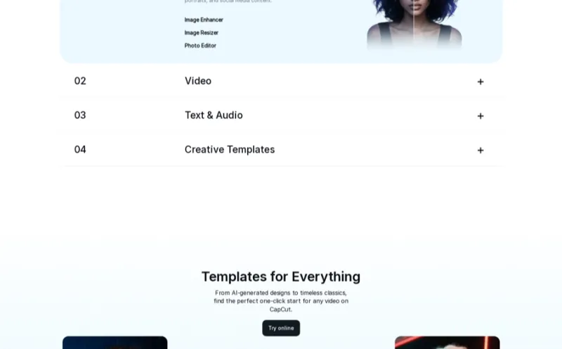 capcut landing page screenshot