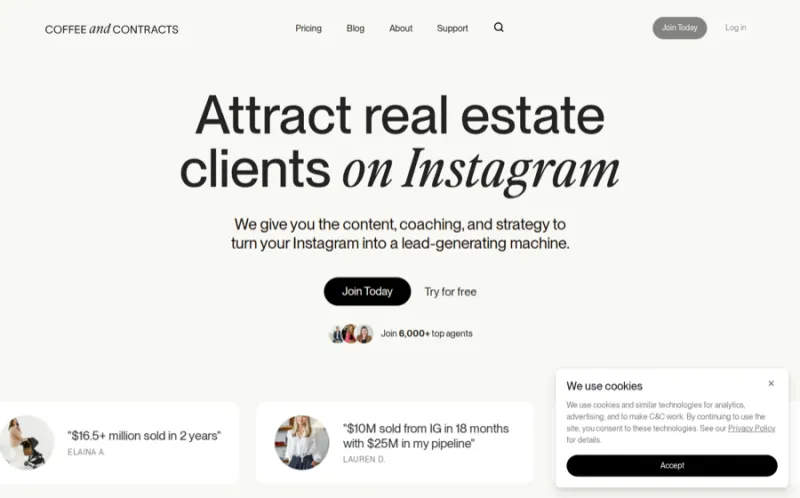 coffeeandcontracts landing page screenshot