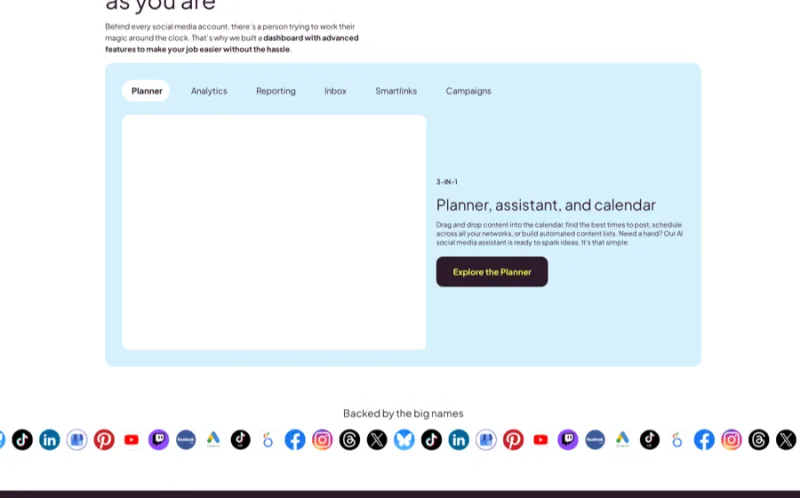 metricool landing page screenshot