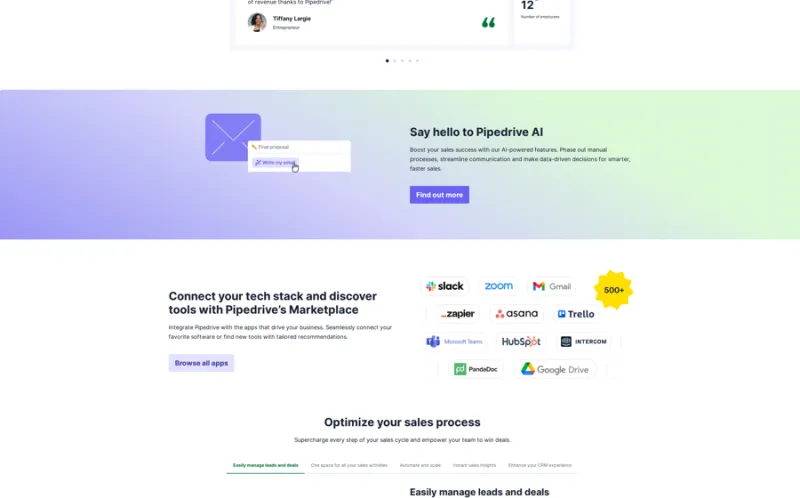 Pipedrive landing page screenshot