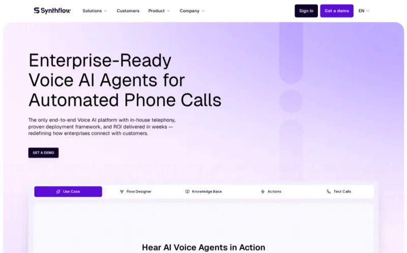 synthflow landing page screenshot